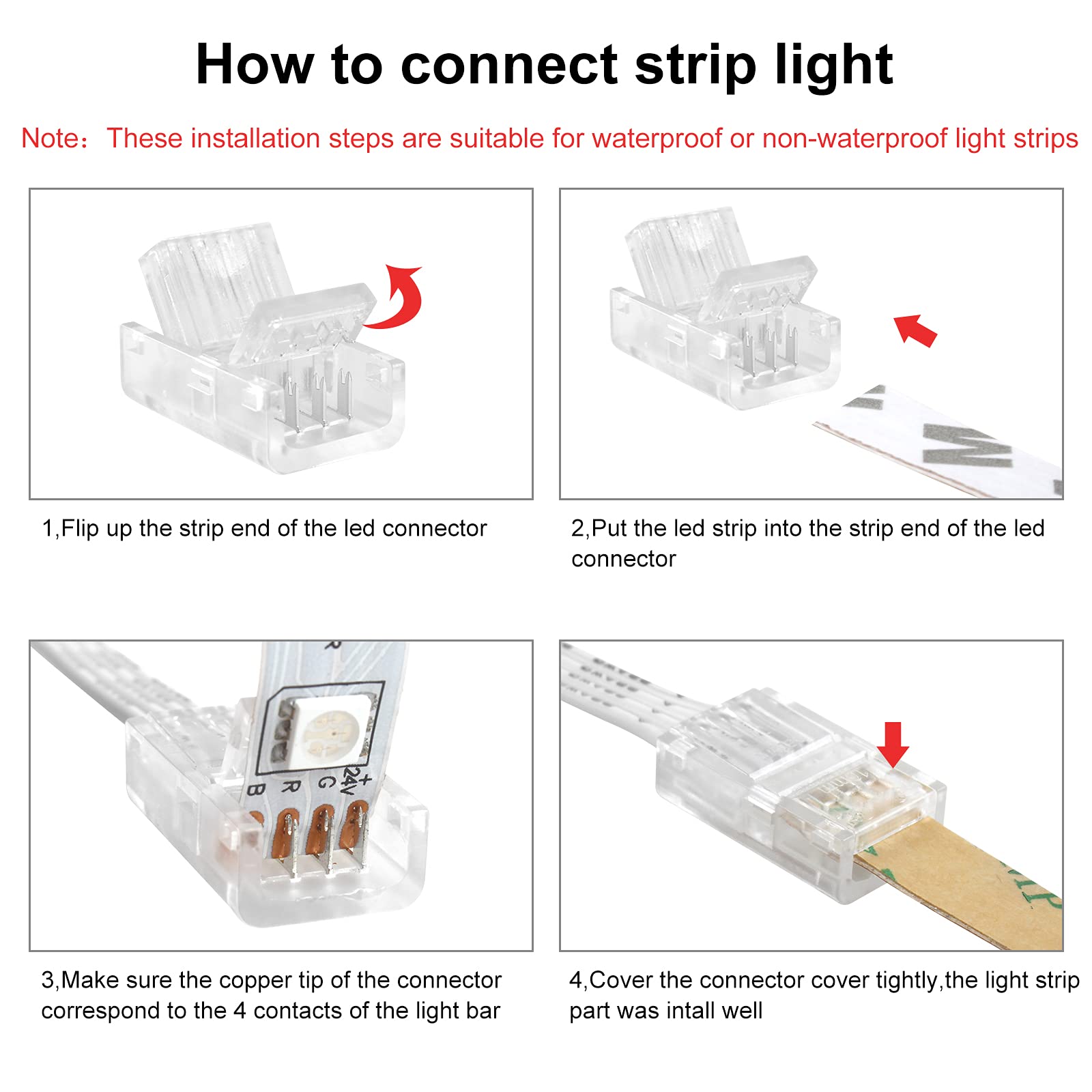 RGBZONE 𝟰 𝗣𝗶𝗻 𝟭𝟬𝗺𝗺 𝗟𝗘𝗗 𝗦𝘁𝗿𝗶𝗽 𝗖𝗼𝗻𝗻𝗲𝗰𝘁𝗼𝗿 𝗞𝗶𝘁 32.8ft 4 Pin RGB Extension Wire and 5 Pcs 4 Pin LED Strip to Wire Connectors for 10mm IP20/IP65 5050 3528 SMD RGB LED Strip Light