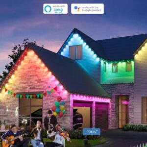 APPECK Permanent Outdoor Lights 100ft, Smart RGB Outdoor Lights with 72 LEDs, IP65 Waterproof LED Eaves Lights, 54 Scene Modes Lighting for Party, Daily, Halloween, Christmas, Roof, Garden, Patios