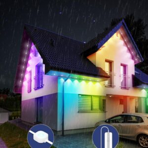 APPECK Permanent Outdoor Lights 100ft, Smart RGB Outdoor Lights with 72 LEDs, IP65 Waterproof LED Eaves Lights, 54 Scene Modes Lighting for Party, Daily, Halloween, Christmas, Roof, Garden, Patios