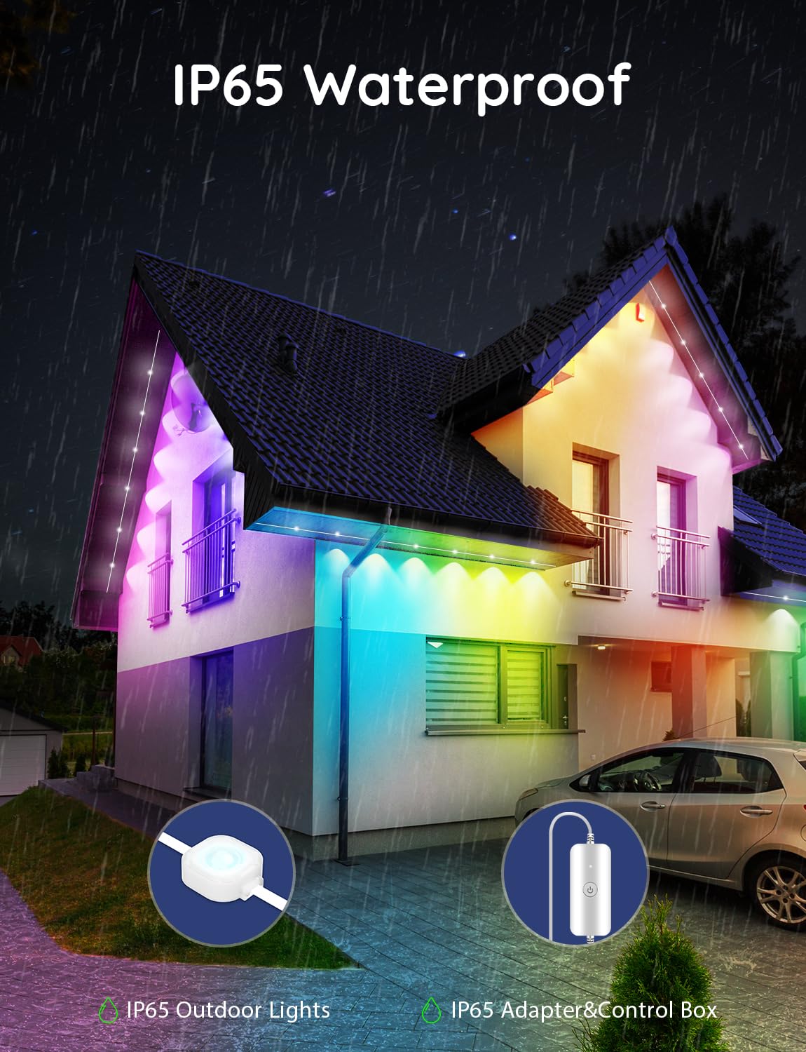 APPECK Permanent Outdoor Lights 100ft, Smart RGB Outdoor Lights with 72 LEDs, IP65 Waterproof LED Eaves Lights, 54 Scene Modes Lighting for Party, Daily, Halloween, Christmas, Roof, Garden, Patios