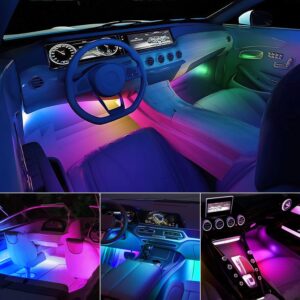 Nilight RGBIC 72 LED USB Interior Strip Lights DC 12V with App RF Remote Control Multicolor Under Car Dash Lighting 2 Lines Design Music Sync Mode for Cars Truck ATV UTV, 2 Years Warranty