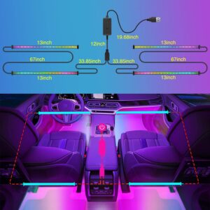 Nilight RGBIC 72 LED USB Interior Strip Lights DC 12V with App RF Remote Control Multicolor Under Car Dash Lighting 2 Lines Design Music Sync Mode for Cars Truck ATV UTV, 2 Years Warranty