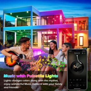 Aulimhti 60Ft Outdoor Waterproof LED Strip Lights,Music Sync RGB IP65 Led Lights with App Control and Remote,Color Changing Waterproof Led Rope Lights for Outdoor,Balcony,Roof,Garden,Stairs Party