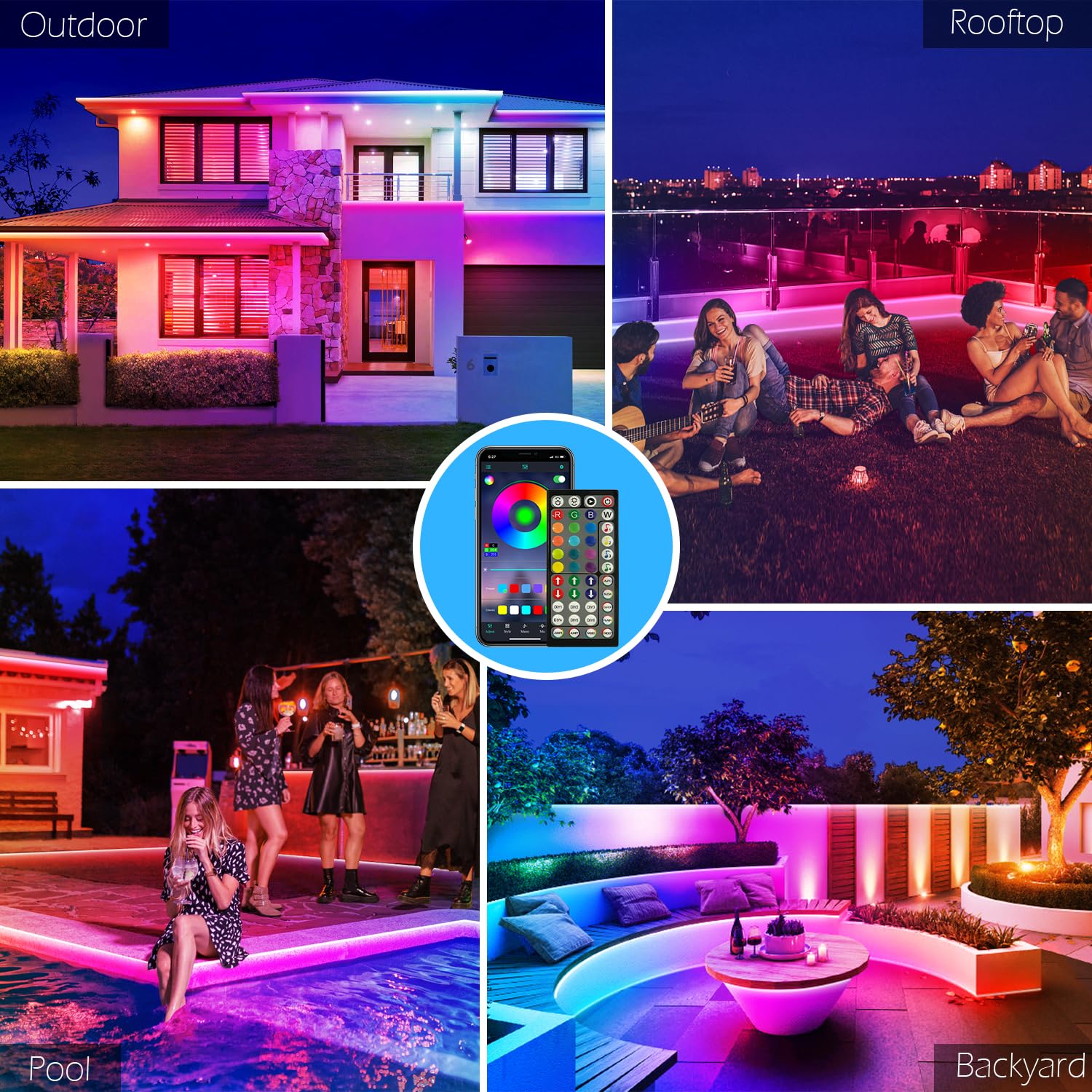 Aulimhti 60Ft Outdoor Waterproof LED Strip Lights,Music Sync RGB IP65 Led Lights with App Control and Remote,Color Changing Waterproof Led Rope Lights for Outdoor,Balcony,Roof,Garden,Stairs Party