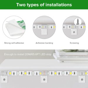 Hysmigor transparent Strip Light Clips, Self Adhesive with Screws Mounting Holder, 50Pcs LED Strong Fixing Clips And Screws For 0.39in/10mm Width IP30/65 2-4PIN Strip Lights,Fairy Lights,String Lights