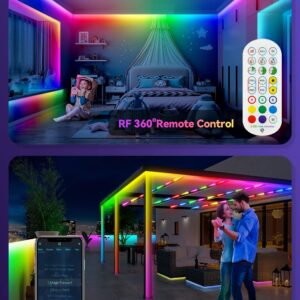 Skzlibry 91FT IP67 RGB+IC Outdoor Led Strip Lights Waterproof Led Light Strips with RF Remote &Bluetooth Music Sync App Control,Color Changing (RGB+IC, 560LED)