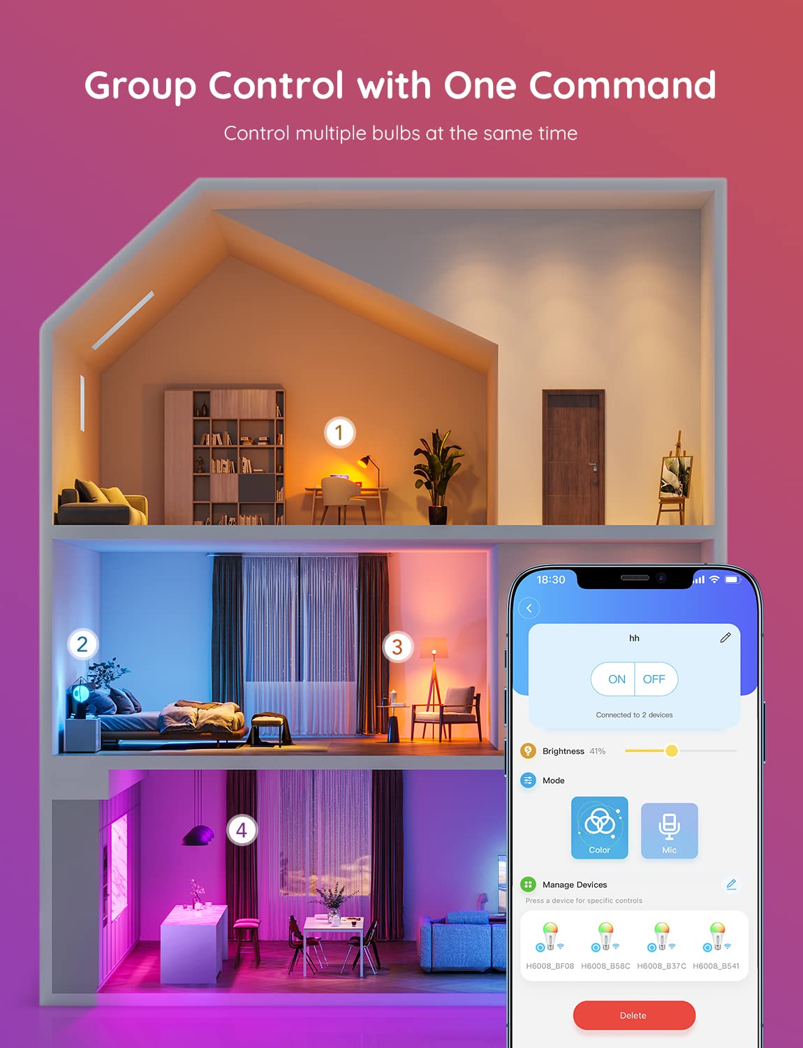 Govee Smart Plug, WiFi Bluetooth Outlets 4 Pack Bundle Smart Light Bulbs, WiFi Bluetooth Color Changing Light Bulbs Work with Alexa and Google Assistant