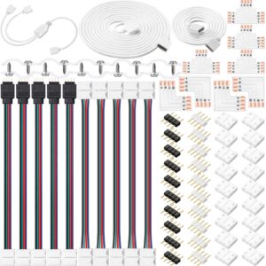 5050 4 pin rgb 10mm led strip connector kit rgb extension cable, led strip jumper, 2 way rgb splitter cable, l connectors, t connector, gapless connectors, 4 pin male connector, led strip clips