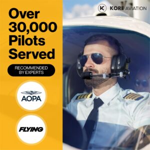 KORE Aviation P1 General Aviation Headset for Pilots | Mono, 24 db Passive Noise Reduction Rating, Noise Canceling Microphone, Acoustic Foam Ear Cups, AUX Port for MP3 Music Input with GA Dual Plugs