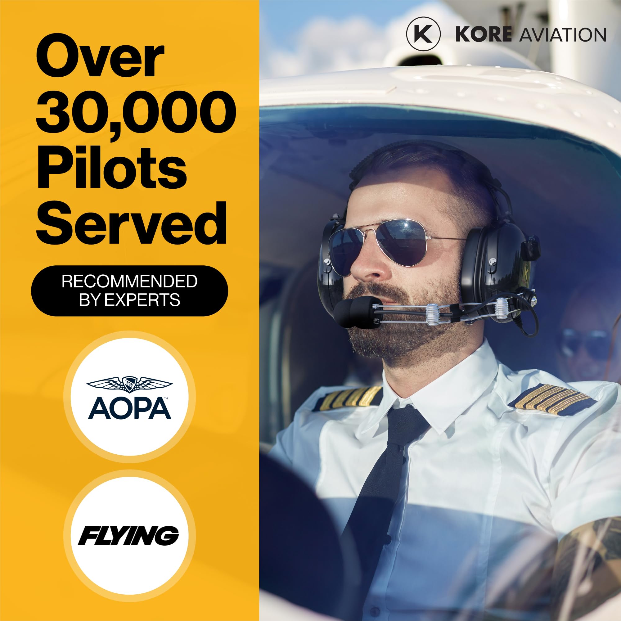 KORE Aviation P1 General Aviation Headset for Pilots | Mono, 24 db Passive Noise Reduction Rating, Noise Canceling Microphone, Acoustic Foam Ear Cups, AUX Port for MP3 Music Input with GA Dual Plugs