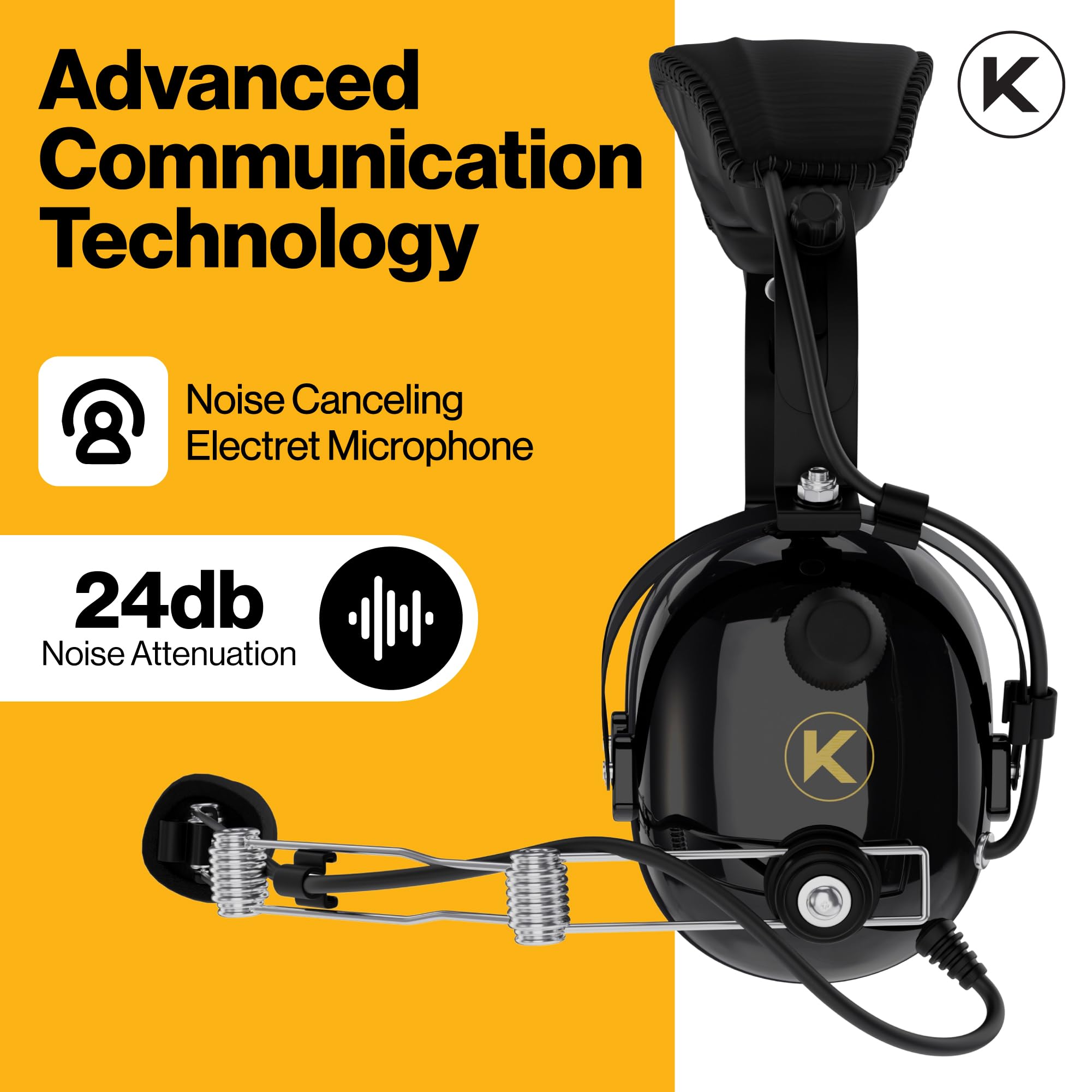 KORE Aviation P1 General Aviation Headset for Pilots | Mono, 24 db Passive Noise Reduction Rating, Noise Canceling Microphone, Acoustic Foam Ear Cups, AUX Port for MP3 Music Input with GA Dual Plugs