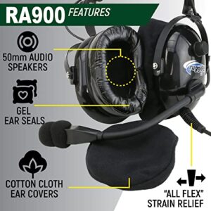 RA900 Premium Aviation Pilot Headset for Flight Instructors Private Pilots Features Clear Hear Speakers Noise Canceling Microphone Gel Ear Seals Custom Fit Headband Mono & Stereo and Free Headset Bag