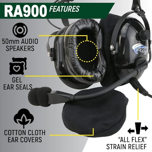 RA900 Premium Aviation Pilot Headset for Flight Instructors Private Pilots Features Clear Hear Speakers Noise Canceling Microphone Gel Ear Seals Custom Fit Headband Mono & Stereo and Free Headset Bag