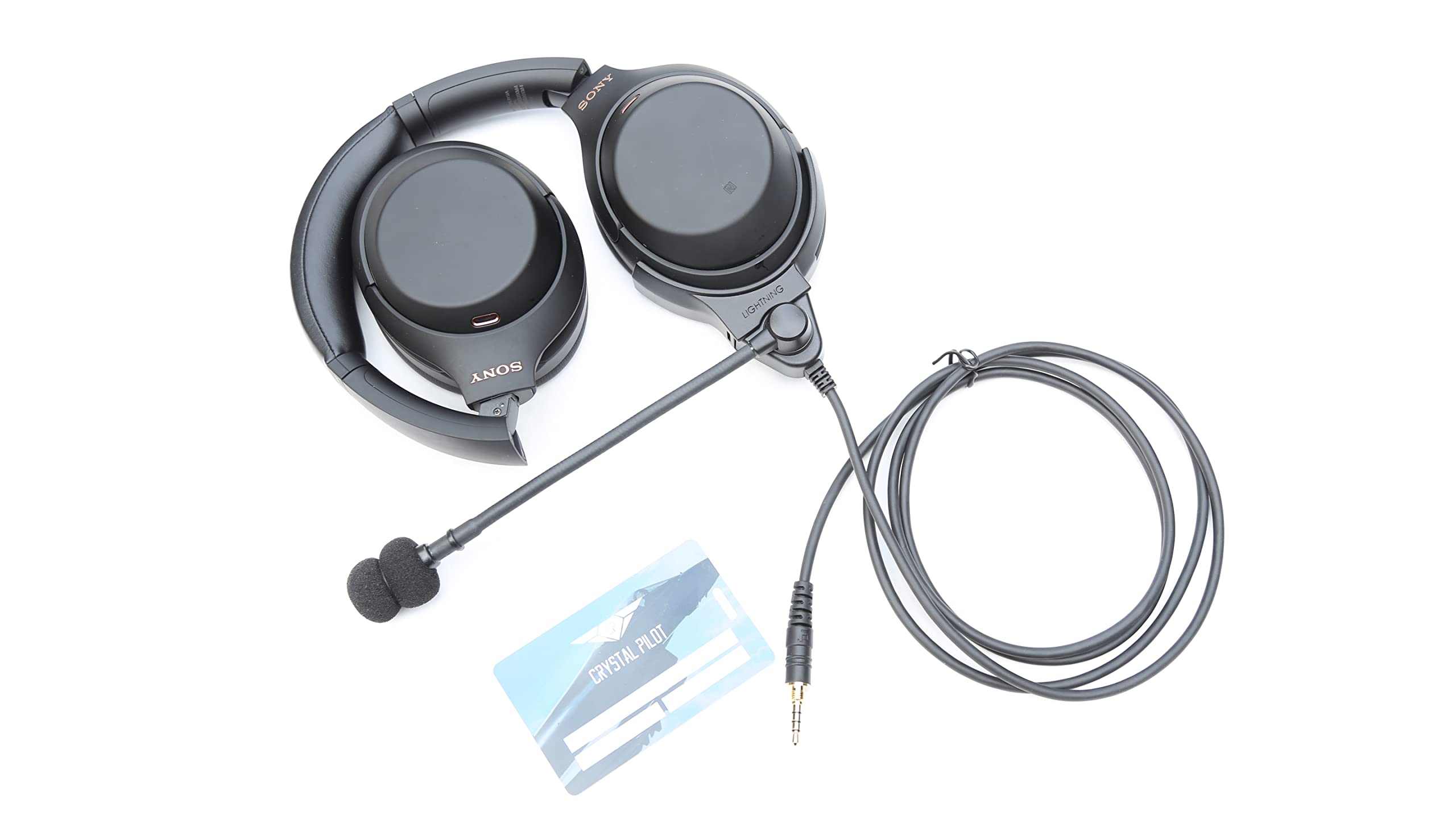 Crystal Mic Pro Lightning with TSOd Intricon Microphone. Compatible for Sony WH-1000XM3/4 ANR Headphones. Transforms Your Headphone into an ANR Aviation Headset