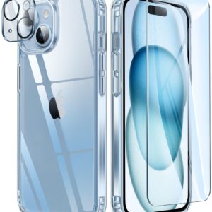 FNTCASE for iPhone 15 Phone Case: Clear Slim Shockproof Cell Phone Protective Cover | Anti Yellowing Scratch Proof Drop Proof Tough 5G Mobile Phone Protection Bumper 6.1 inch (Clear)