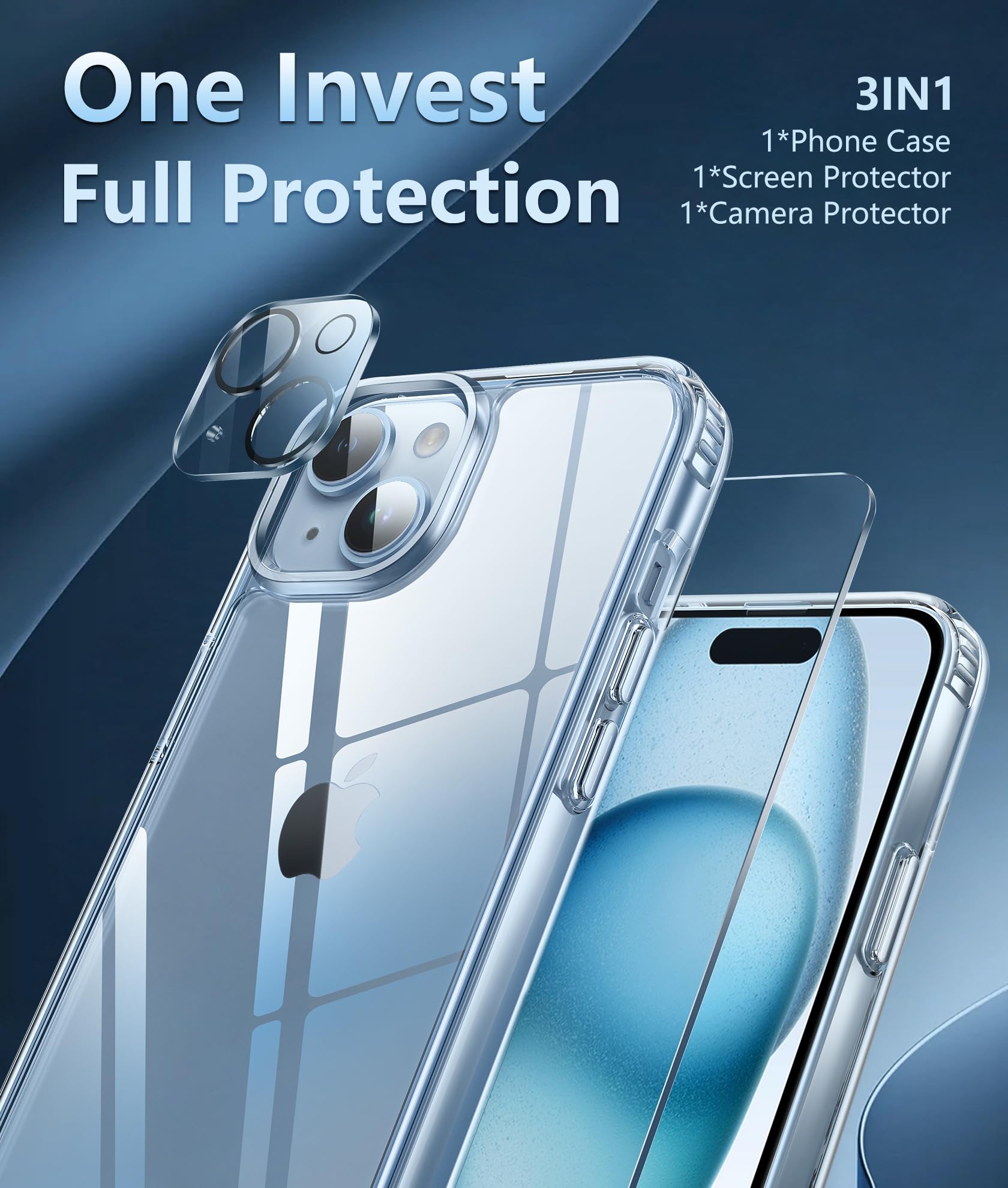 FNTCASE for iPhone 15 Phone Case: Clear Slim Shockproof Cell Phone Protective Cover | Anti Yellowing Scratch Proof Drop Proof Tough 5G Mobile Phone Protection Bumper 6.1 inch (Clear)