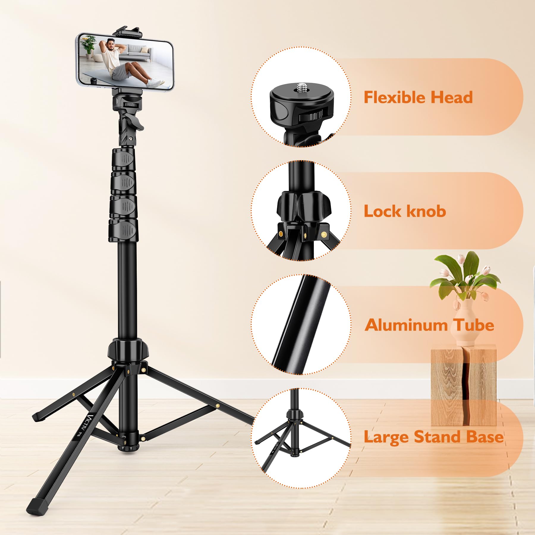 VICTIV 85" Tall Cell Phone Tripod Stand with Gooseneck and Remote, Portable Travel Tripod Stand, Overhead Tripod for iPhone 14 Pro Max/13/12/Android for Recording/Watching/Cooking/Fitness/Vlog