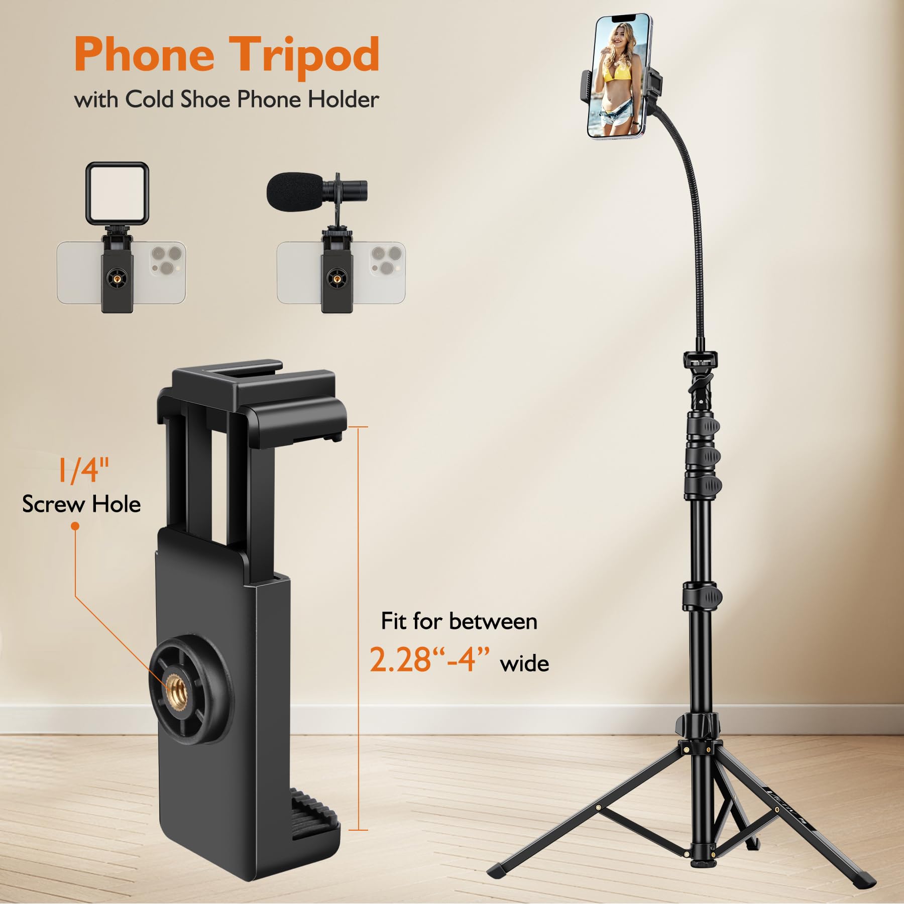 VICTIV 85" Tall Cell Phone Tripod Stand with Gooseneck and Remote, Portable Travel Tripod Stand, Overhead Tripod for iPhone 14 Pro Max/13/12/Android for Recording/Watching/Cooking/Fitness/Vlog