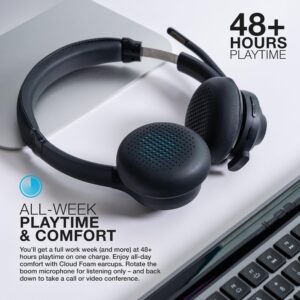 JLab Go Work Gen 2 Wireless Headsets with Microphone - 55+ Playtime PC Bluetooth Headset and Multipoint Connect to Laptop Computer and Mobile - Wired or Wireless (Bluetooth or USB Dongle) Headphones