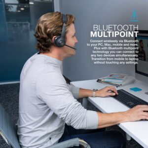 JLab Go Work Gen 2 Wireless Headsets with Microphone - 55+ Playtime PC Bluetooth Headset and Multipoint Connect to Laptop Computer and Mobile - Wired or Wireless (Bluetooth or USB Dongle) Headphones