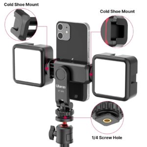 ULANZI Phone Tripod Mount ST-06S, New Universal Smartphone Mount Adapter with 2 Cold Shoe, 360° Rotates Adjustable Cell Phone Clip Clamp Holder, Compatible with iPhone, Samsung Galaxy and All Phones