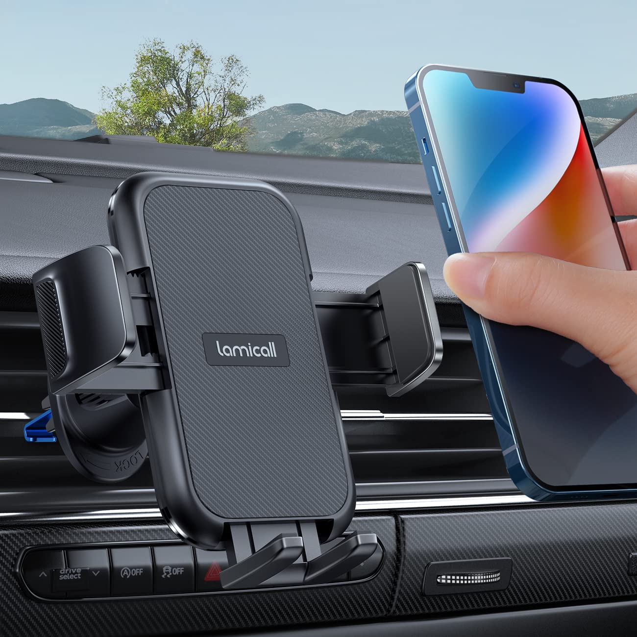 Lamicall 2024 Wider Clamp & Metal Hook Car Phone Holder Vent [Thick Cases Friendly] Phone Holder Car Hands Free Cradle Air Vent for Smartphone (Dark Grey)