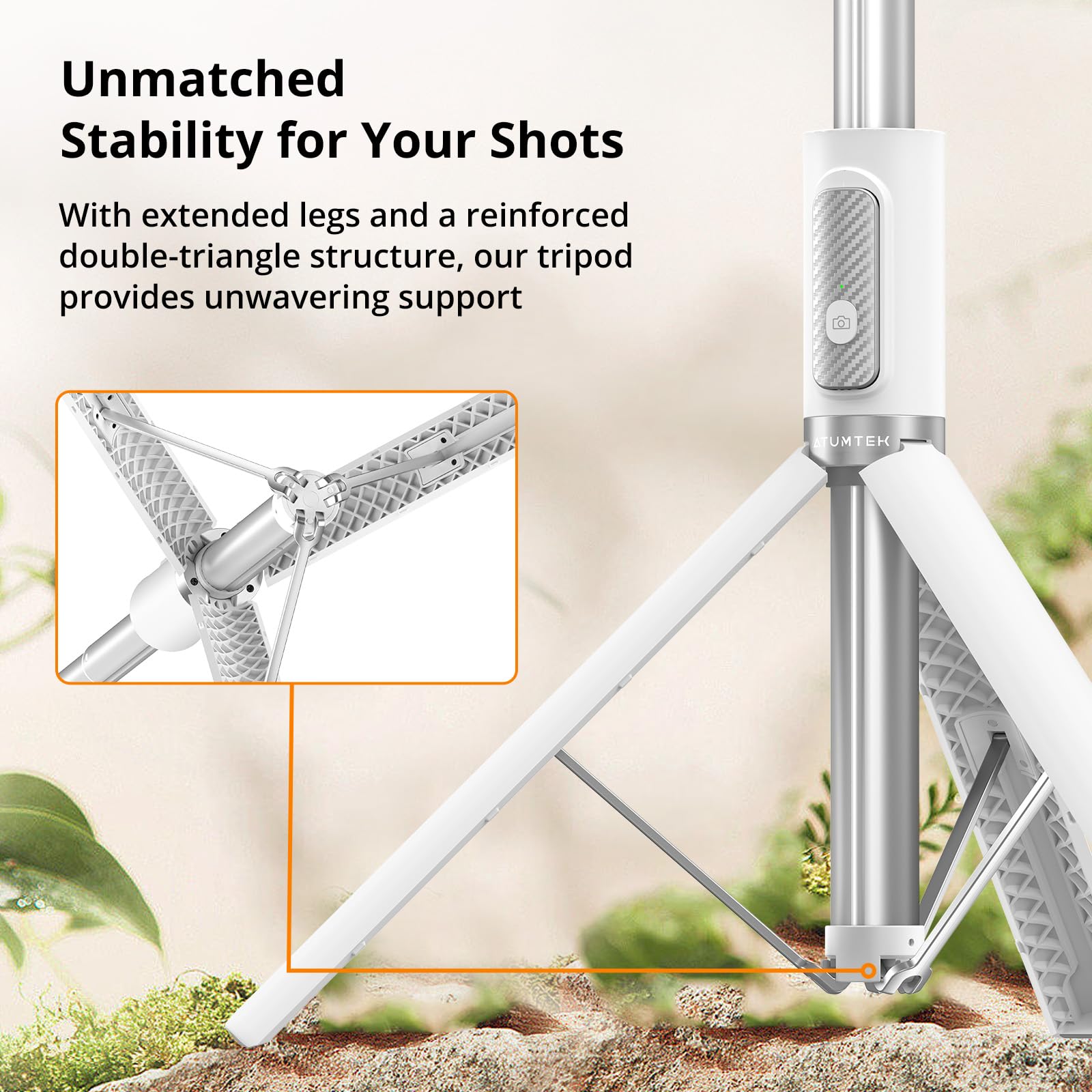 ATUMTEK 55" Selfie Stick Tripod, All-in-one Extendable Aluminum Phone Tripod with Rechargeable Bluetooth Remote for iPhone, Samsung, Google, LG, Sony and More, Fitting 4.7-7 inch Smartphones, White