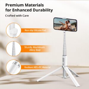 ATUMTEK 55" Selfie Stick Tripod, All-in-one Extendable Aluminum Phone Tripod with Rechargeable Bluetooth Remote for iPhone, Samsung, Google, LG, Sony and More, Fitting 4.7-7 inch Smartphones, White