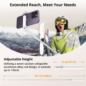 ATUMTEK 55" Selfie Stick Tripod, All-in-one Extendable Aluminum Phone Tripod with Rechargeable Bluetooth Remote for iPhone, Samsung, Google, LG, Sony and More, Fitting 4.7-7 inch Smartphones, White