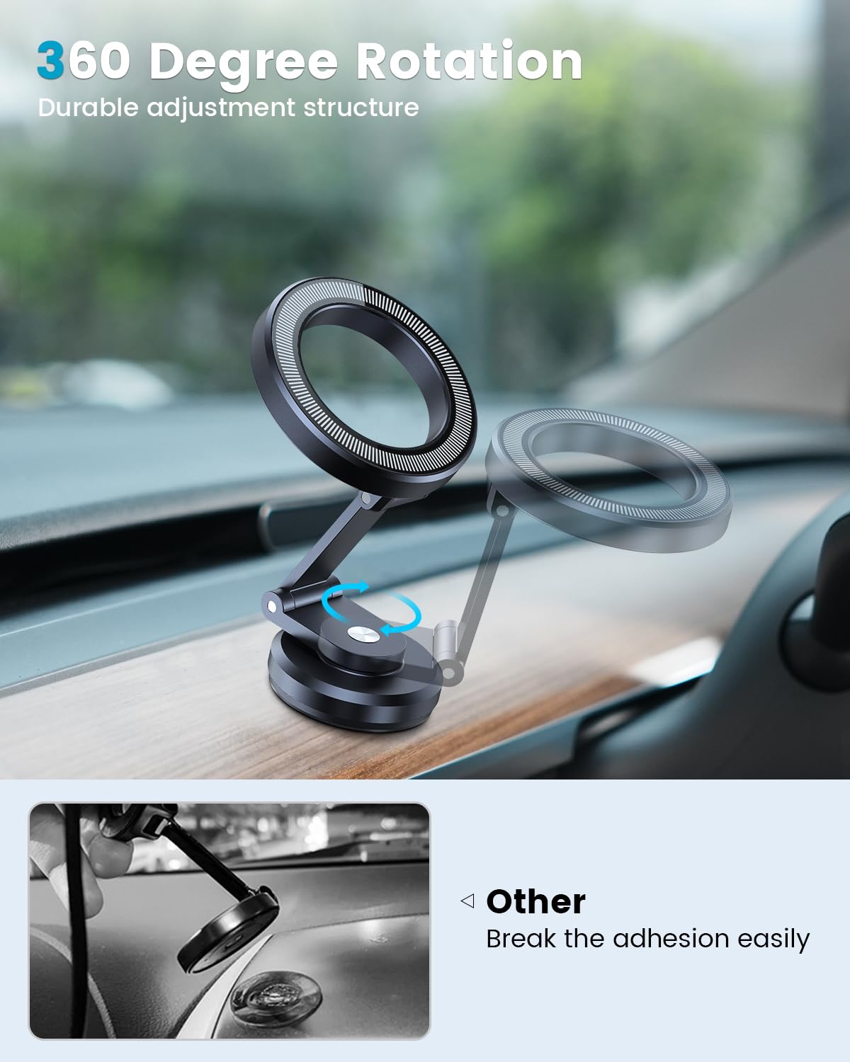 APPS2Car Fits MagSafe Car Mount, Foldable Metal Magnetic Car Phone Mount, Stick On Cell Phone Holder for Car Dash Dashboard MagSafe Accessories for iPhone 15 14 13 12 Pro Max Plus Mini MagSafe Case