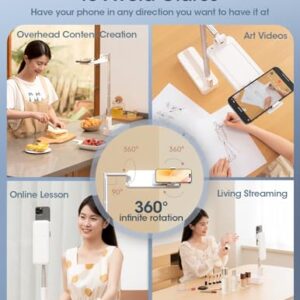 2024 Newest Overhead Phone Stand for Recording, [Enhance brightness&Ultra-Stable]Fully Foldable Mobile Phone Holder,Cover all-around viewing angles Phone Stand for live streaming,Cooking,Vlogging Kit