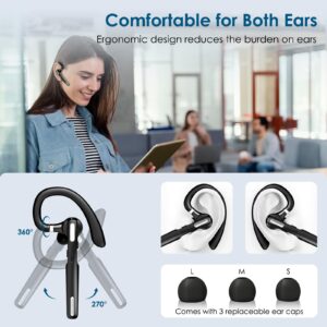 Bluetooth Headset, Wireless Earpiece with Noise Cancelling Microphone for Driving, Single Ear Headphones for Cell Phones, Computer, PC, Long Hours Talking Time for Driving, Online Meetings (Black)