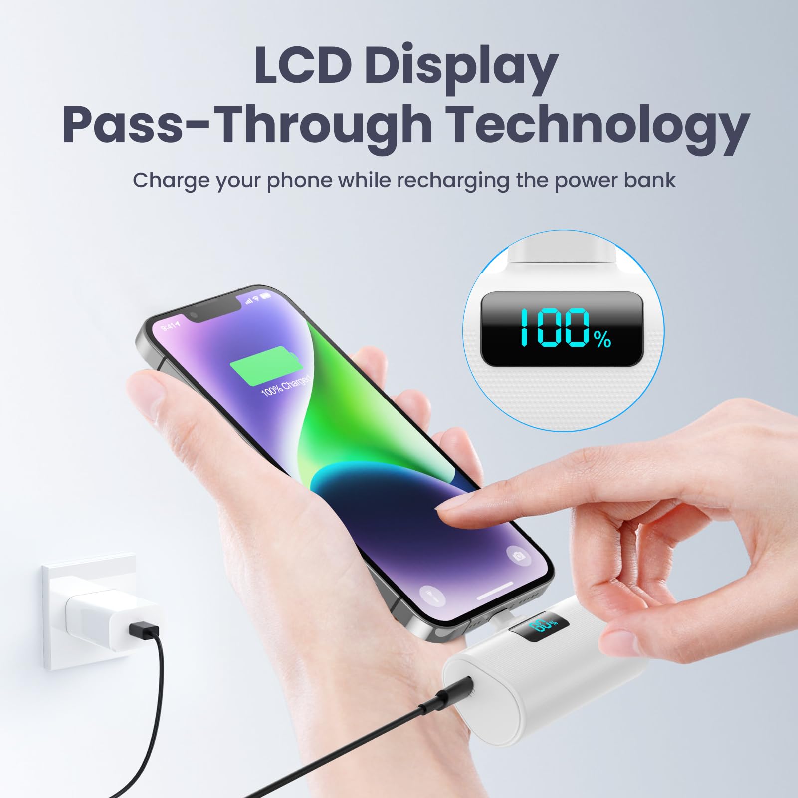 [2 Pack] Mini Portable Charger 5200mAh for iPhone, 20W PD Fast Charging Power Bank, Ultra-Compact Battery Pack LCD Display Travel Portable Phone Charger Compatible with iPhone 14/13/12/11/X/8/7/6 etc