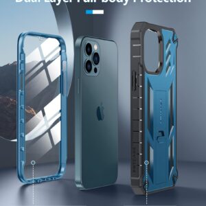 FNTCASE for iPhone 12-Pro-Max Phone Case: Military Grade Drop Proof Protection Mobile Cover with Kickstand | Matte Textured Rugged Shockproof TPU | Protective Sturdy Cases - Blue