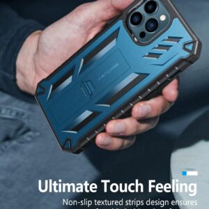 FNTCASE for iPhone 12-Pro-Max Phone Case: Military Grade Drop Proof Protection Mobile Cover with Kickstand | Matte Textured Rugged Shockproof TPU | Protective Sturdy Cases - Blue