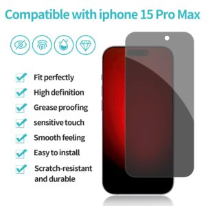 Pehael [2+2 Pack] iPhone 15 Pro Max Privacy Screen Protector with Camera Lens Protector Full Coverage Anti-Spy Tempered Glass Film 9H Hardness Upgrade Edge Protection Easy Installation Bubble Free