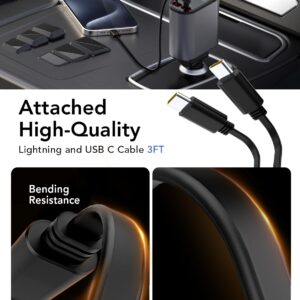 Retractable Car Charger, 4 in 1 Fast Car Phone Charger 66W, 2 Retractable Cables and USB Car Charger, USB C Car Charger for iPhone 15/14/13/12/11, Galaxy,Pixel