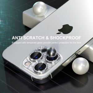 Choiche Compatible for iPhone 15 Pro/iPhone 15 Pro Max Camera Lens Protector, Bling Camera Cover with 9H Tempered Glass Lens Screen Protector Metal Ring Decoration Accessories (Glitter-Silver)