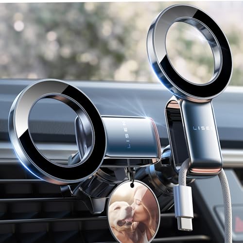 LISEN Fits MagSafe Car Mount - [30 Super Magnets] Magnetic Car Phone Mount, Air Vent Cell Phone Holder Clip, Automobile Car Phone Hold for iPhone 15 14 13 12 Pro Max Plus & MagSafe Case & All Phones