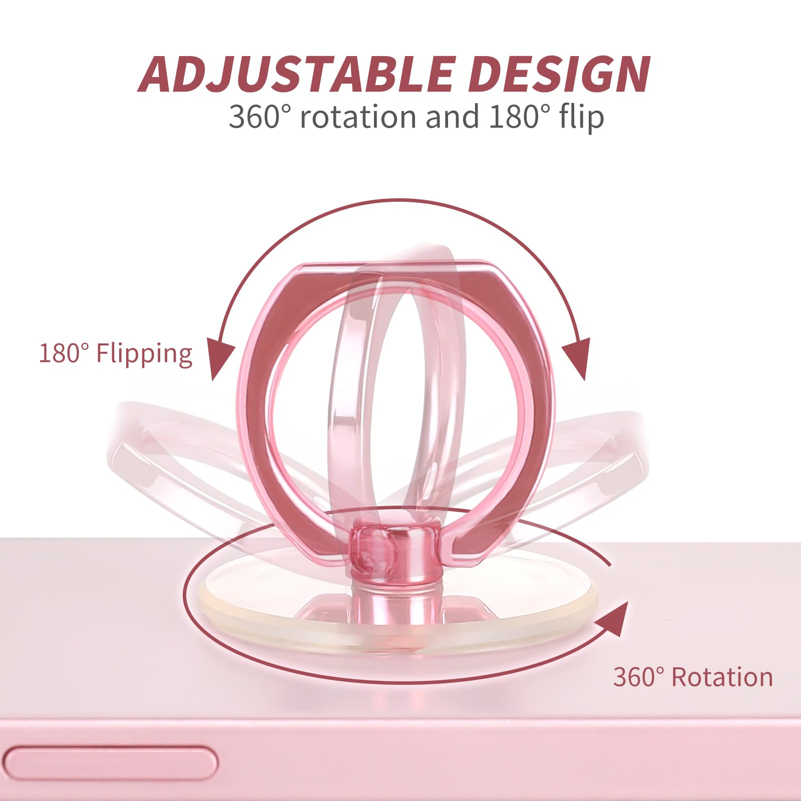 Pink Jsoerpay Clear Phone Ring Holder 2 Pack, Transparent Cell Phone Ring Grip 360°Rotation Finger Ring Stand, Phone Kickstand Compatible with Most of Phones, Tablet and Case