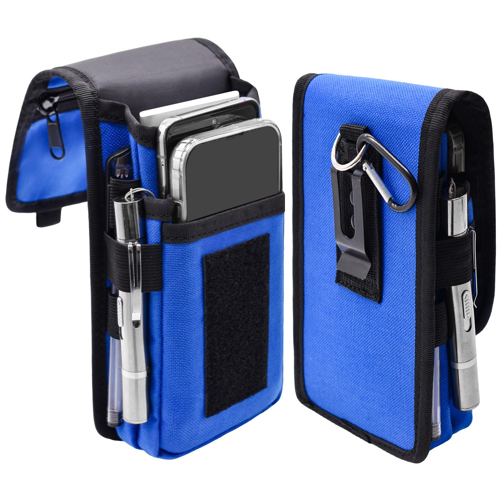 KATOLK Dual Phone Holster,Belt Phone Pouch, Large Smartphone Pouch Cell Phone Holder, Multi-Purpose Tactical Phone Pouch, Cell Phone Holder for Work, Hiking, Camping, Barbecue, Rescue (Blue, XL)