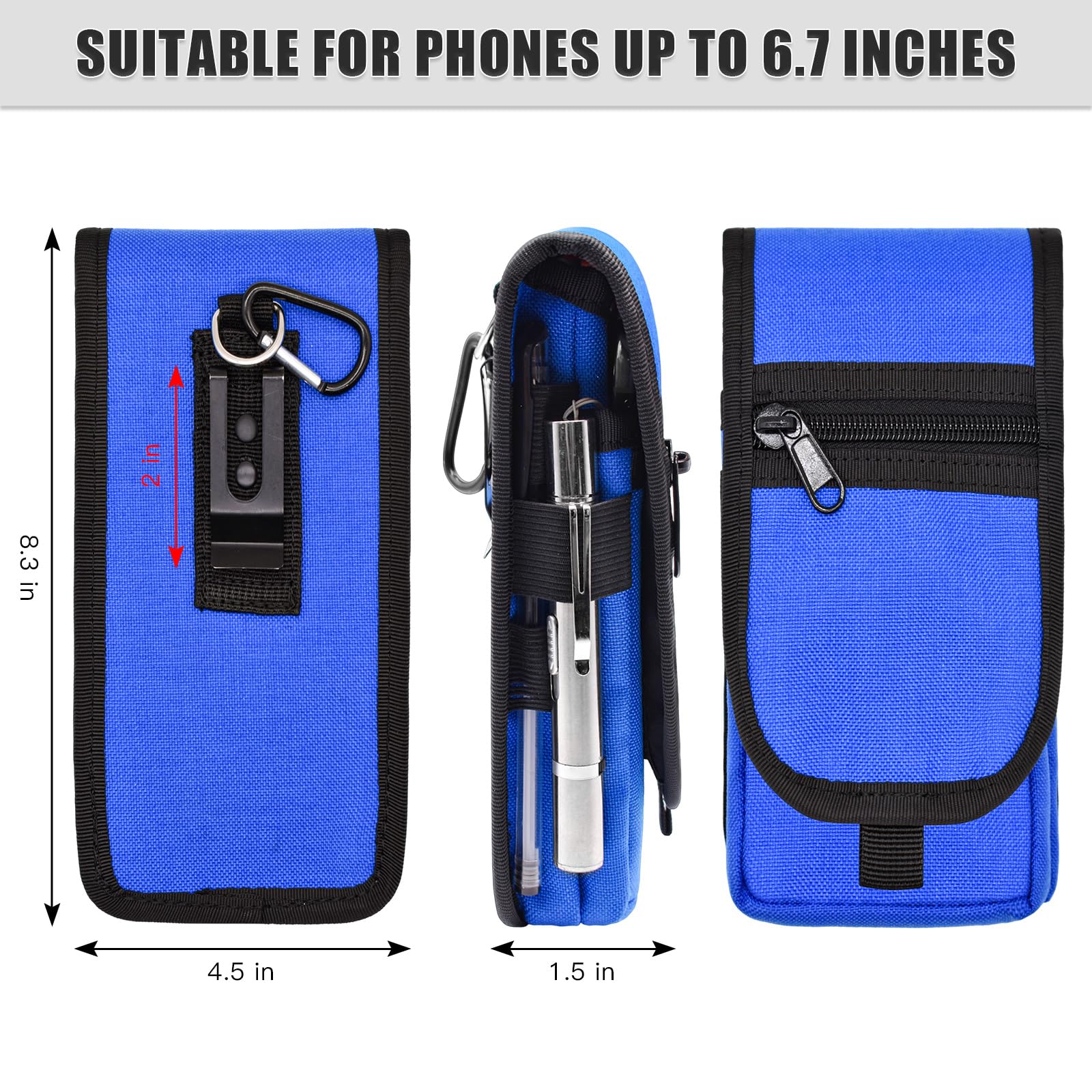 KATOLK Dual Phone Holster,Belt Phone Pouch, Large Smartphone Pouch Cell Phone Holder, Multi-Purpose Tactical Phone Pouch, Cell Phone Holder for Work, Hiking, Camping, Barbecue, Rescue (Blue, XL)