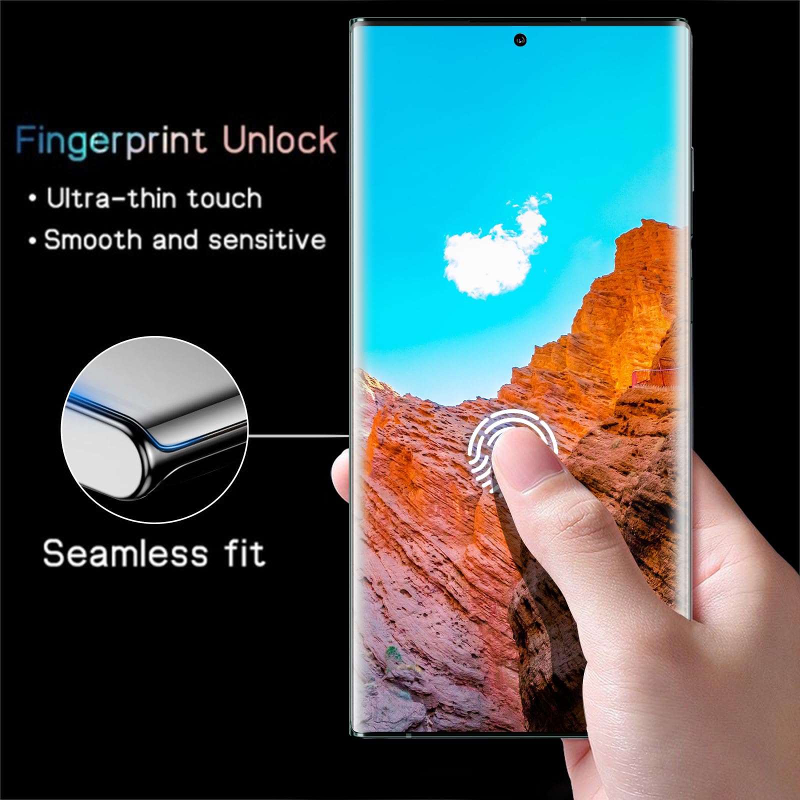 Samcorn [2+2 Pack] Galaxy S23 Ultra Screen Protector, 9H Tempered Glass, Ultrasonic Fingerprint Support, 3D Curved, HD Clear Scratch Resistant for Samsung Galaxy S23 Ultra 5G Glass Screen Protector