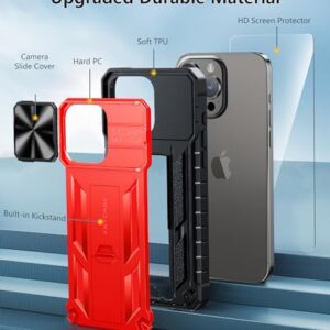 FNTCASE for iPhone 15-Pro-Max Case: Military Grade Drop & Shock Protection Cell Phone Cover with Kickstand & Slide | Rugged Protective Bumper Tough Protector Cases for 15 Pro Max 6.7'' - Red