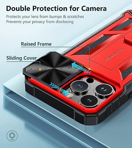 FNTCASE for iPhone 15-Pro-Max Case: Military Grade Drop & Shock Protection Cell Phone Cover with Kickstand & Slide | Rugged Protective Bumper Tough Protector Cases for 15 Pro Max 6.7'' - Red