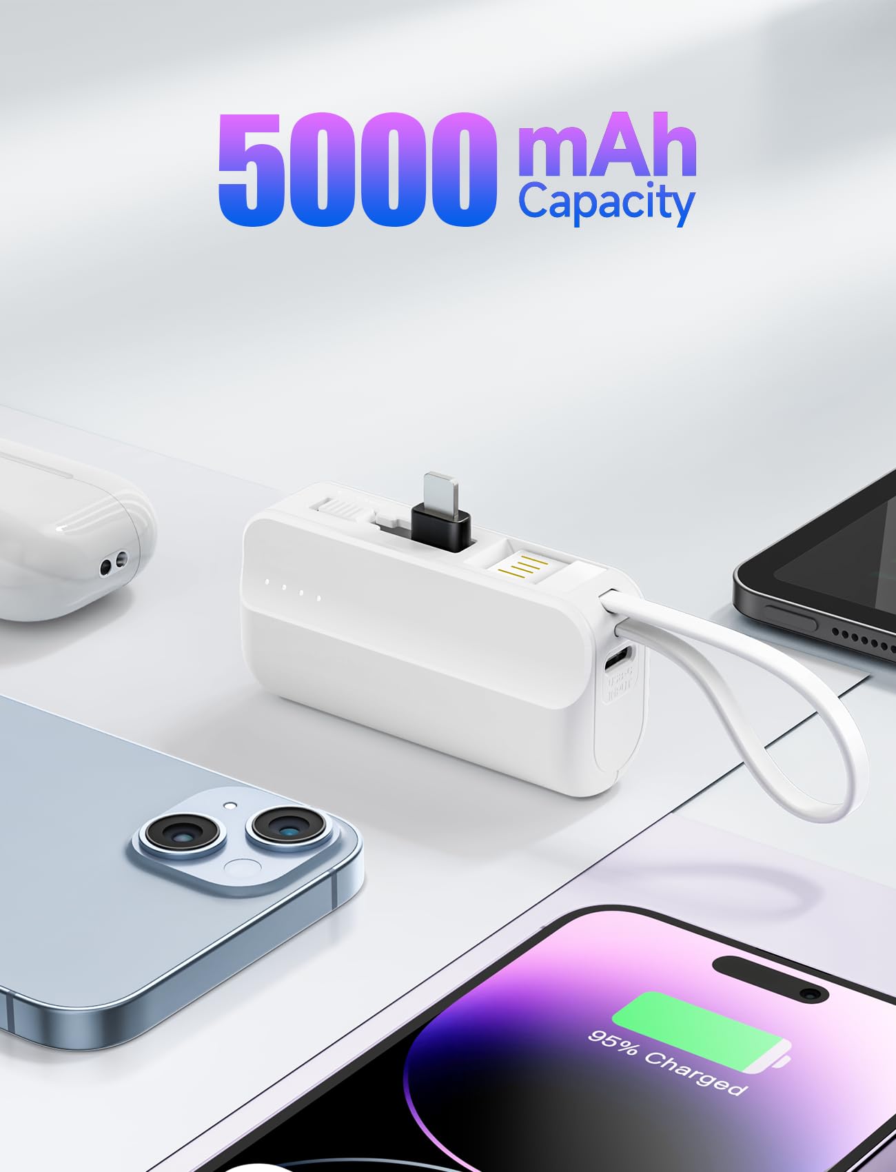 Tiitarn Small Portable Charger, 5000mAh Foldable Power Bank Built in Stand Mini Battery Pack Charger Compatible with i-Phone 14/13/13 Pro Max/12/11/XS/XR/X/8/7(Not USB-C)