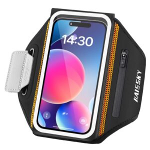 running armband with airpods bag 3d design cell phone armband for iphone 15 14 13 pro 14 plus, galaxy s20/s10 water resistant sports phone holder case & zipper slot car key holder for 6.9 inch phone