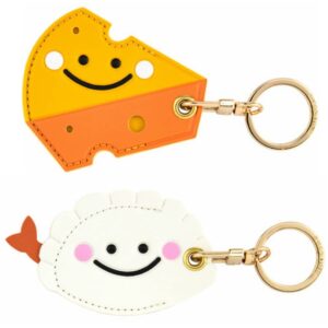 tomcrazy 2 pack 3in1 pu leather protective case for airtag cover samsung galaxy smarttag keychain access card keys (1 cheese & 1 dumpling)