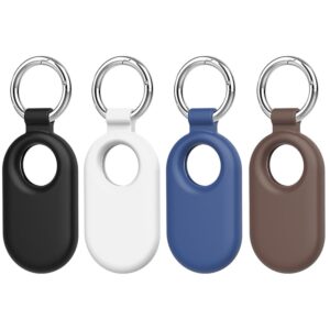szjcltd for samsung galaxy smarttag2 case, 4 pack protective silicone case for galaxy smart tag 2 with key ring for keys, wallet, luggage, pets (black/white/dark blue/brown)