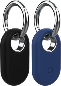 ldsxay compatible with samsung galaxy smarttag2 case, 2 pack scratch resistant silicone protective skin cover for galaxy smarttag2 case with key ring, soft touch (black+blue)